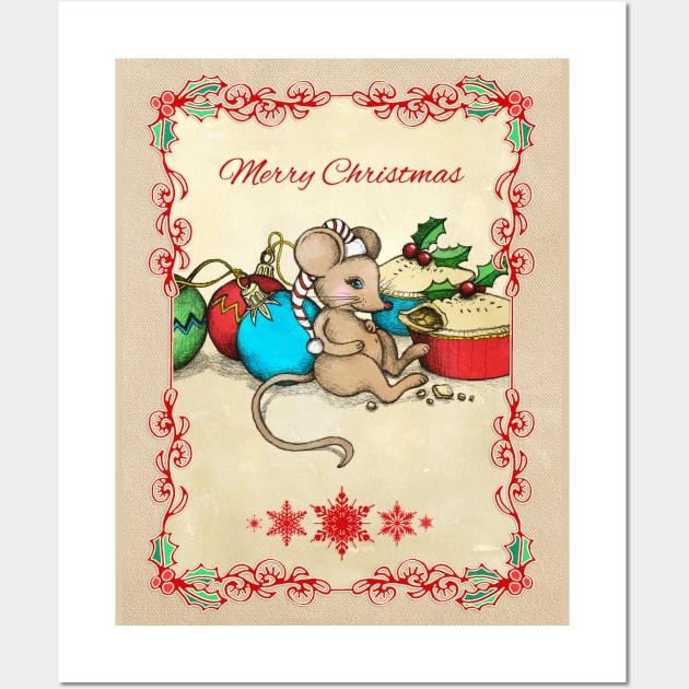 Love, Joy, PIE! Merry Christmas! Cute mouse illustration Wall Art by micklyn